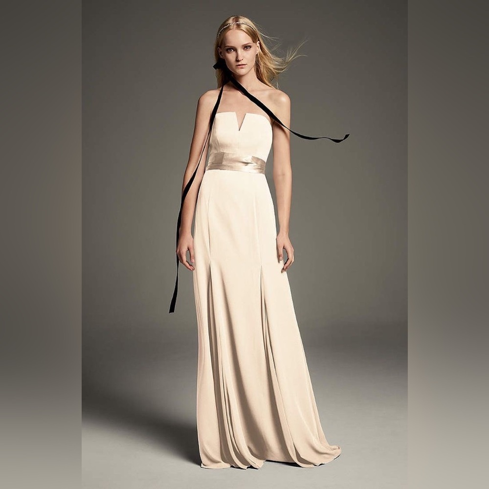 Champagne Vera Wang White Label Crepe Mermaid Strapless Bridesmaid Dress 14 New